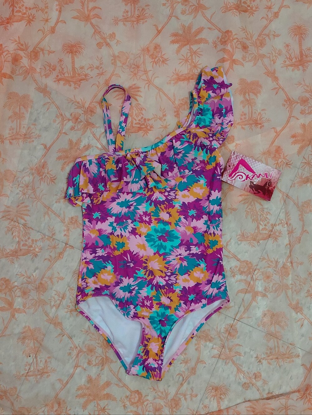 Kanu Surf Floral One Piece Floral  Swimsuit With Ruffle Size - 10 NWT .